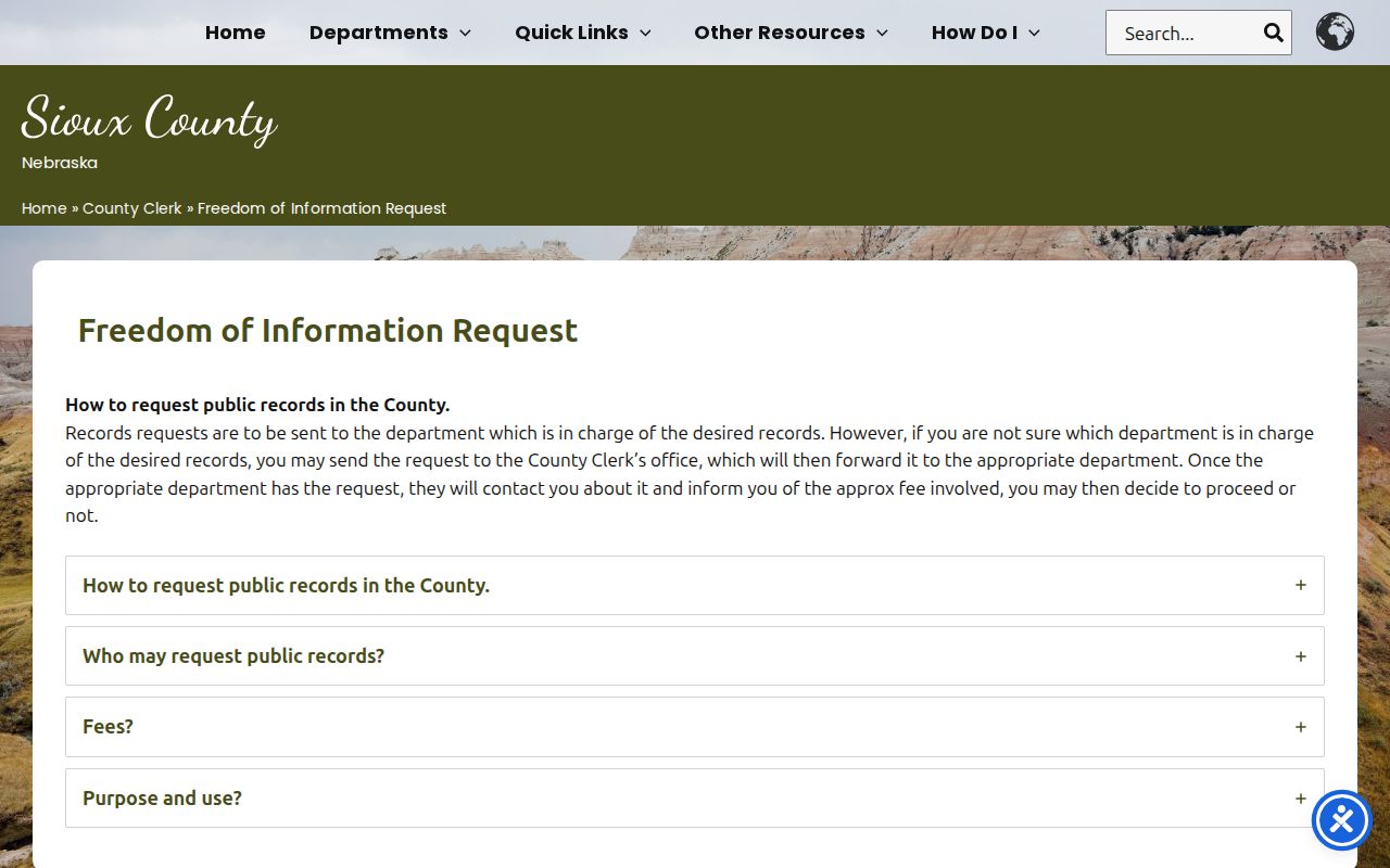 Sioux County Freedom of Information request route for warrant records