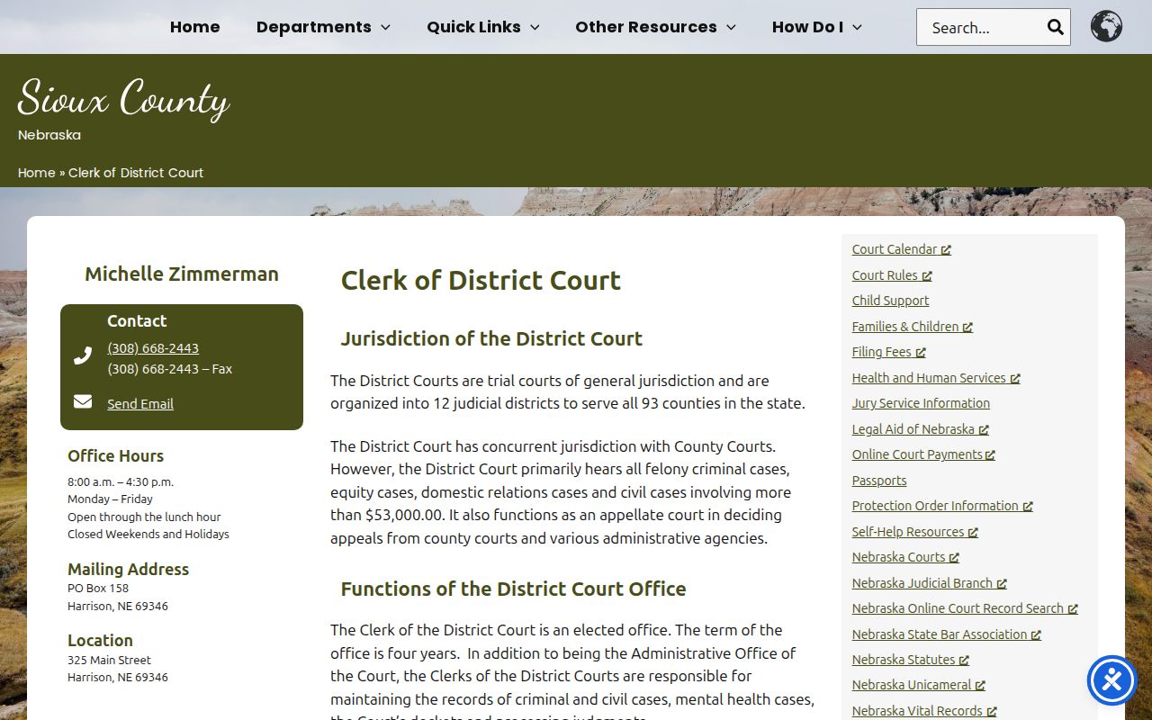 Sioux County District Court clerk information for warrant records