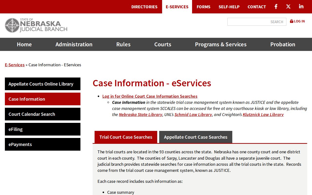 Nebraska eServices information for Sioux County warrant searches