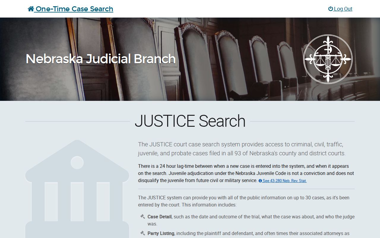 Nebraska JUSTICE case search for Sioux County traffic warrant records