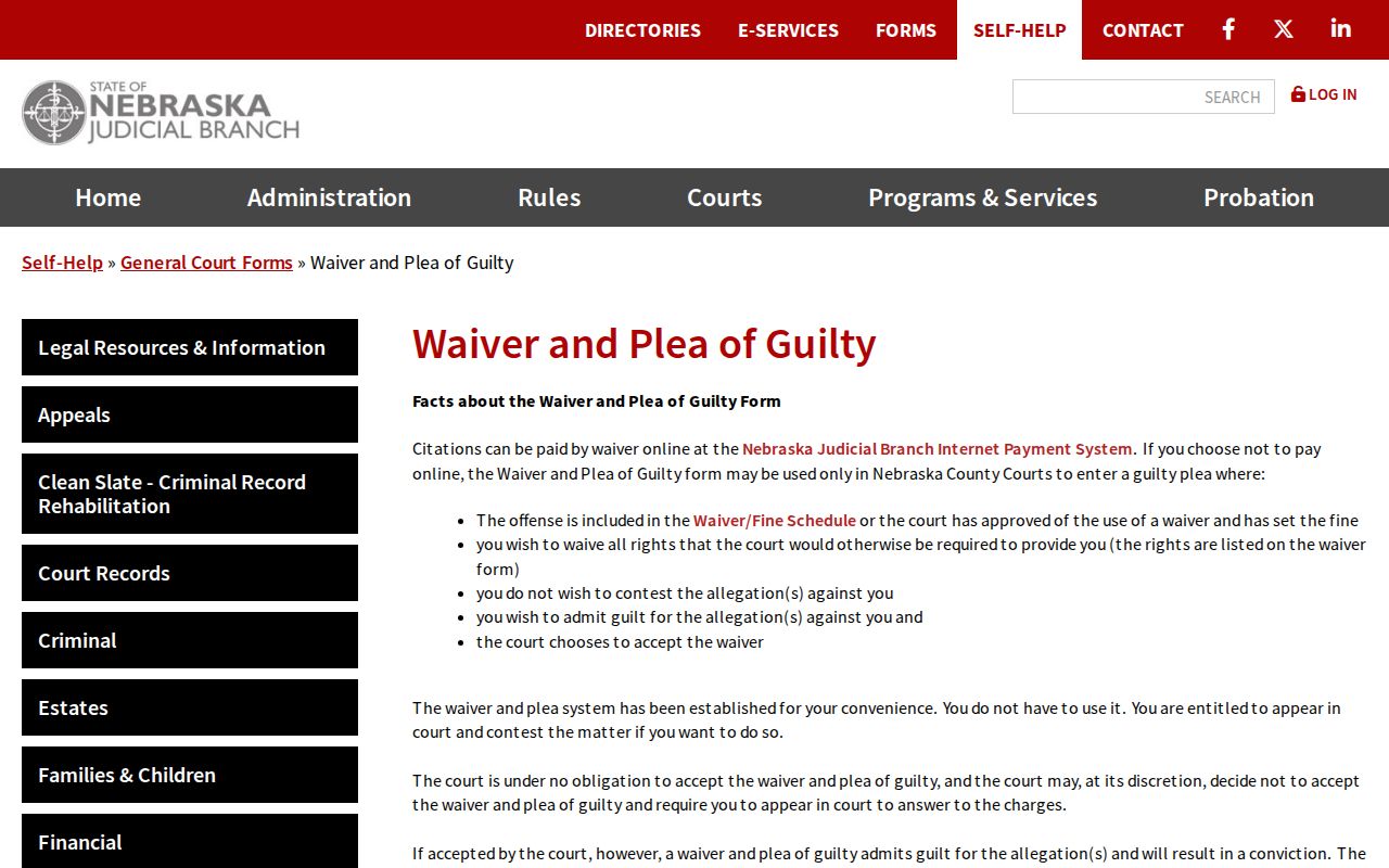 Nebraska traffic waiver and plea information for Sioux County bench warrants