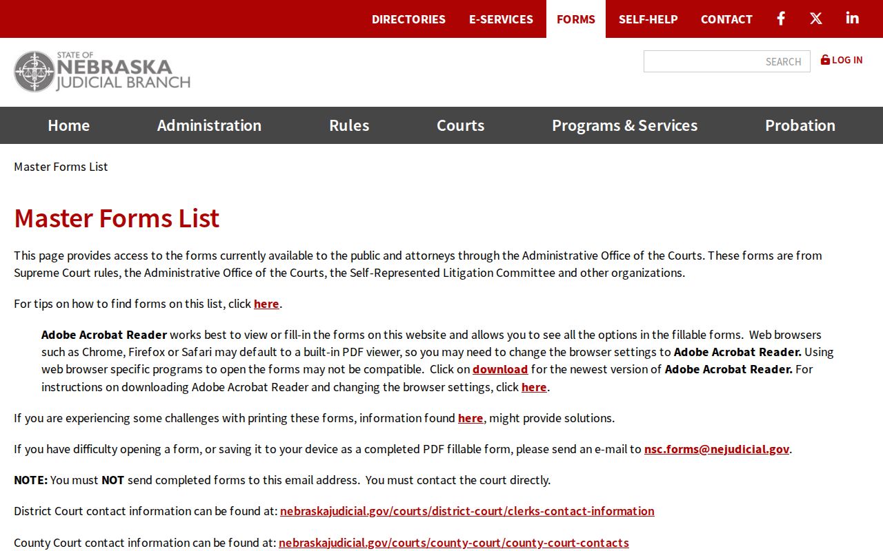 Nebraska forms inventory for Sioux County city court warrant records