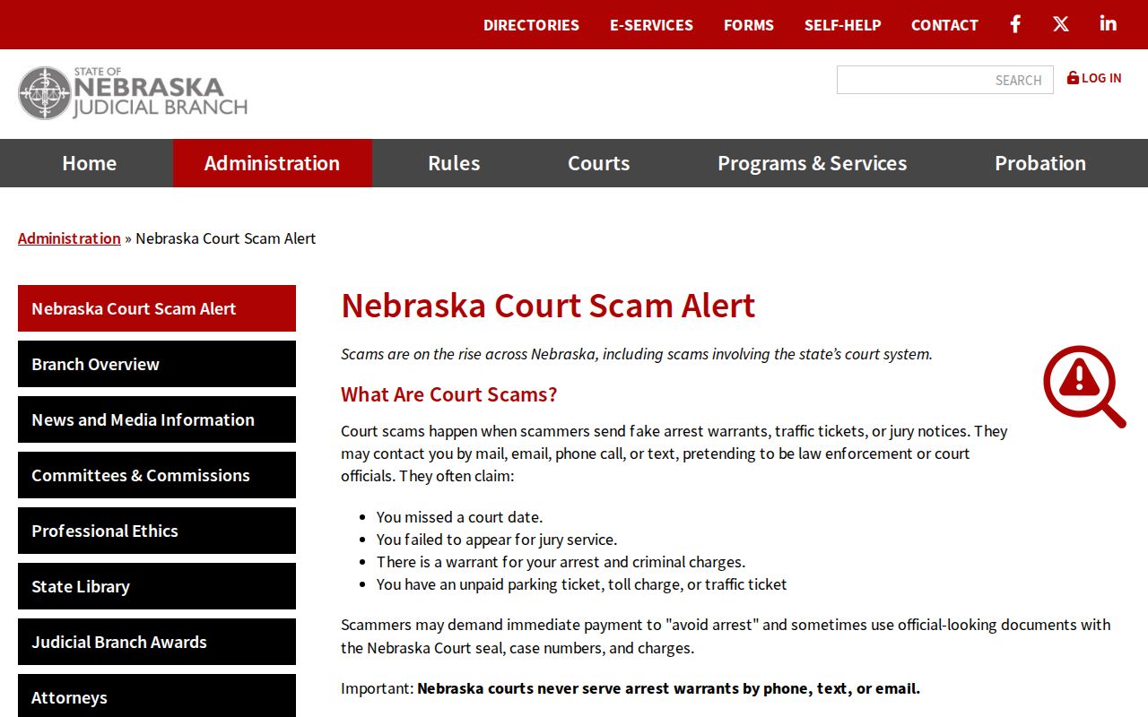 Nebraska court scam alert for Sioux County most wanted and warrant contacts