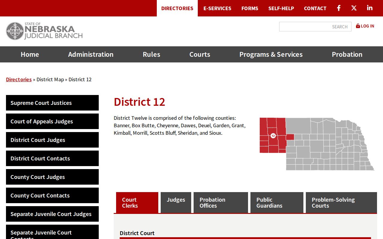 Nebraska District 12 directory for Sioux County warrant record routing