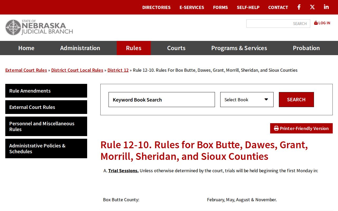 Nebraska District 12 court rules related to Sioux County arrest warrants
