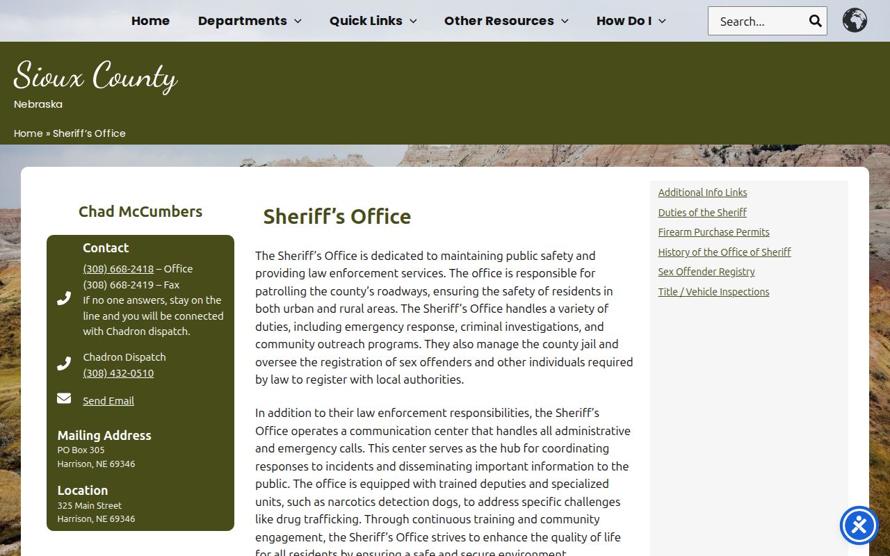 Sioux County Sheriff office contact for warrant records