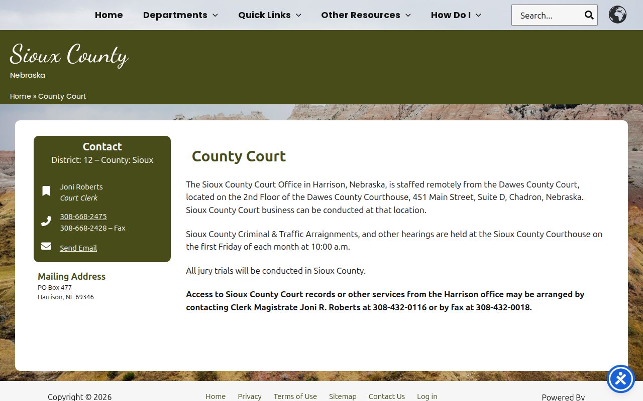 Sioux County Court information for warrant records